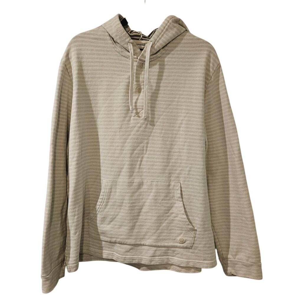 Marine Layer Montecito Sweatshirt Hoodie Natural Cream Gray Stripe Mens XL
